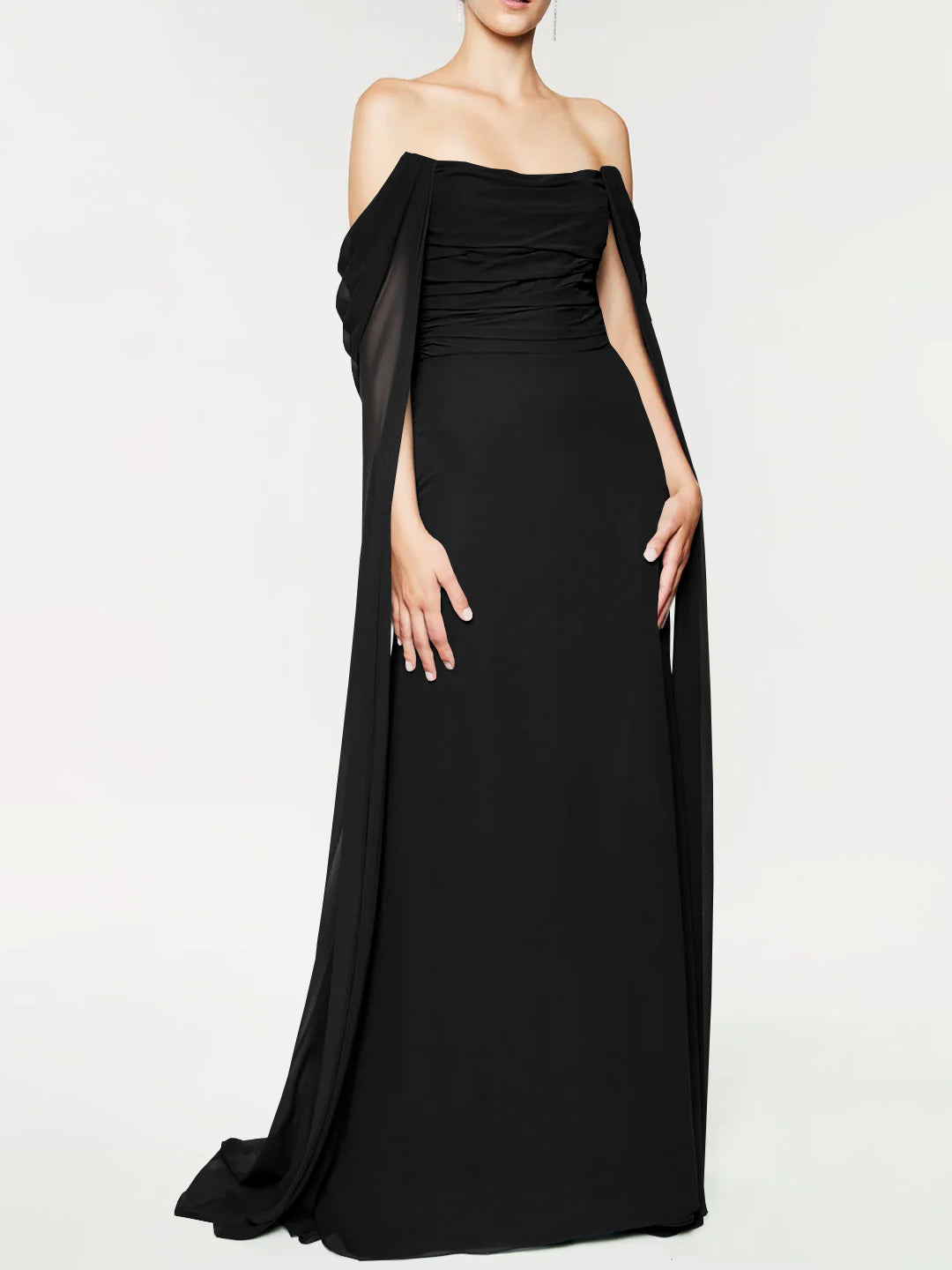 A-Line/Princess Strapless Sleeveless Floor-Length Evening Dress with Watteau Train