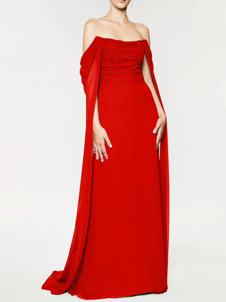 A-Line/Princess Strapless Sleeveless Floor-Length Evening Dress with Watteau Train