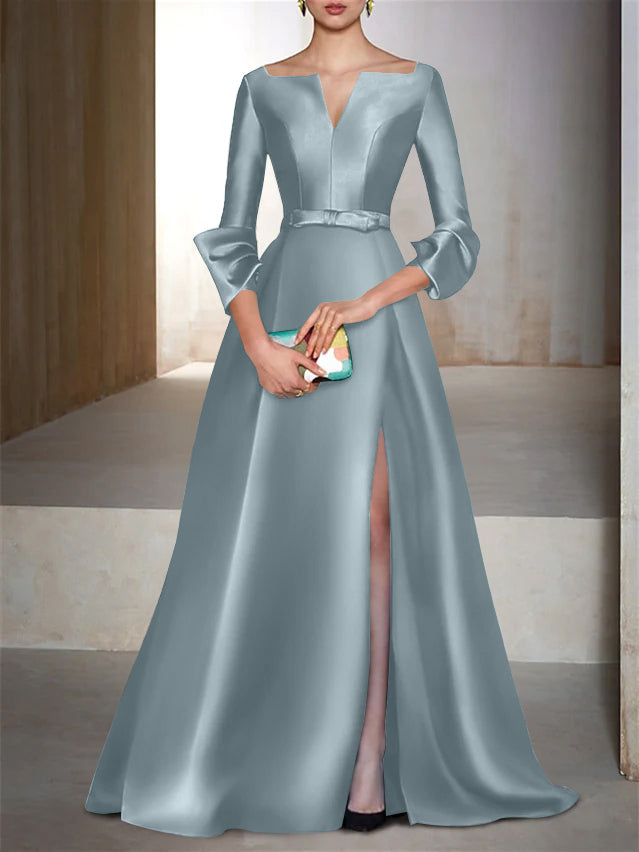 A-Line/Princess Floor-Length Long Sleeves V-Neck Evening Dresses