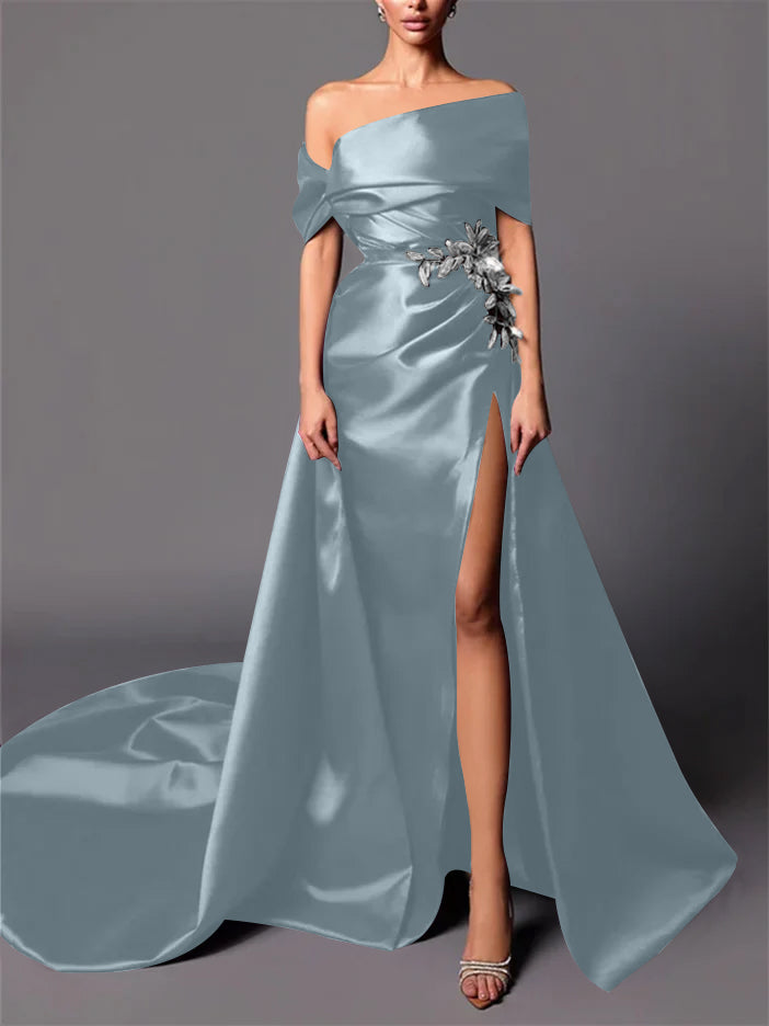 A-Line/Princess Off-the-Shoulder Sweep Train Evening Dresses