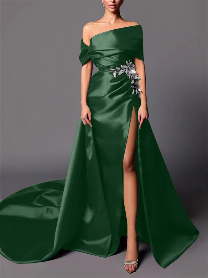 A-Line/Princess Off-the-Shoulder Sweep Train Evening Dresses