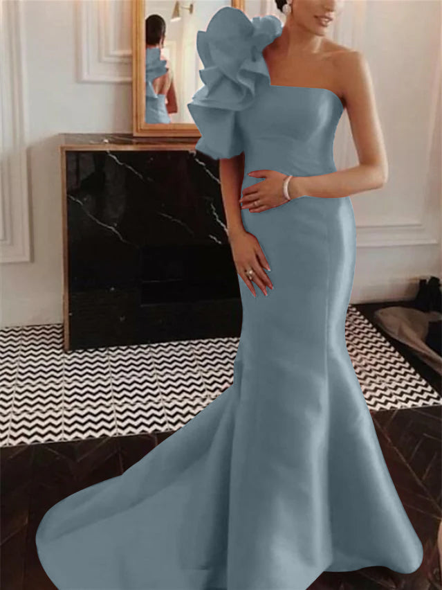 Mermaid/Trumpet Sleeveless Strapless Court Train Evening Dresses with Ruffles