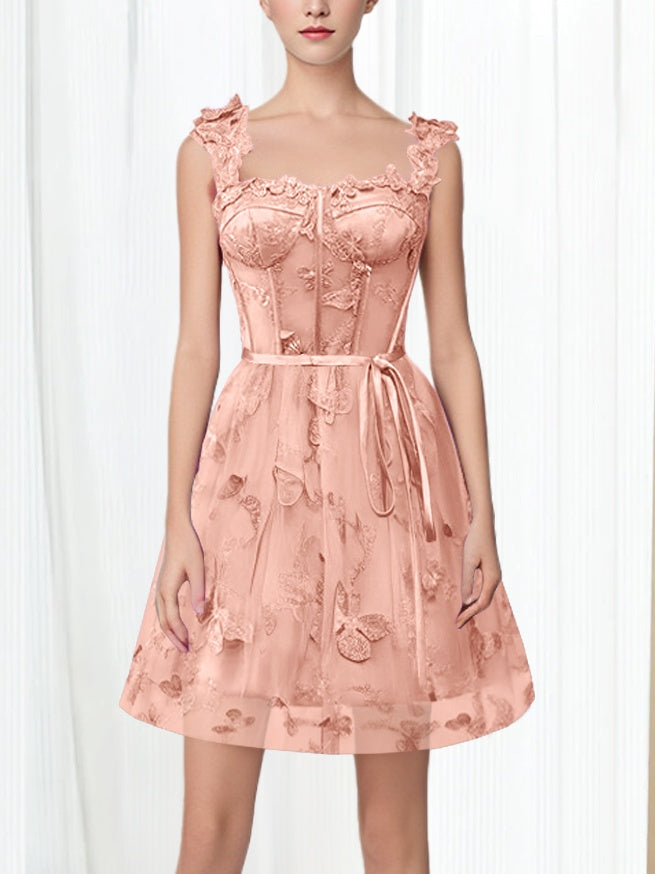 A-Line/Princess Off-the-Shoulder Sleeveless Short/Mini Party Dance Cocktail Homecoming Dress With Embroidery