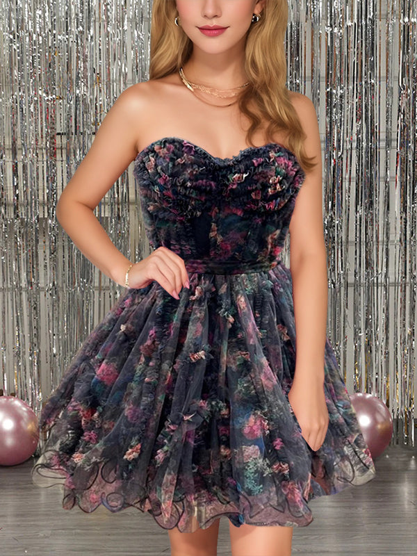 A-Line/Princess Strapless Sleeveless Short/Mini Party Dance Cocktail Homecoming Dress