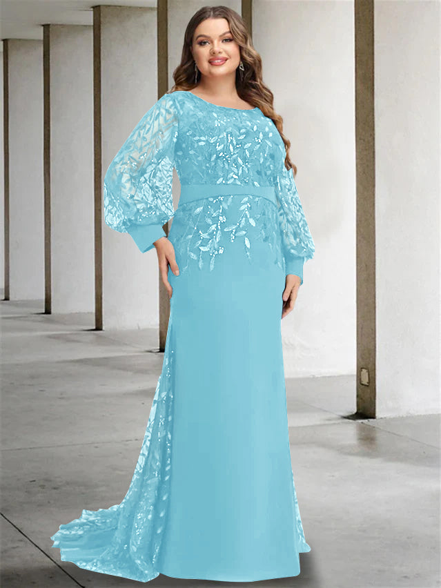 Mermaid/Trumpet Scoop Neck Long Sleeves Floor-Length Plus Size Mother of the Bride Dresses with Sequins