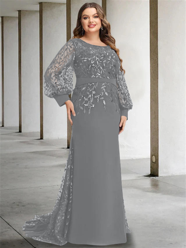 Mermaid/Trumpet Scoop Neck Long Sleeves Floor-Length Plus Size Mother of the Bride Dresses with Sequins