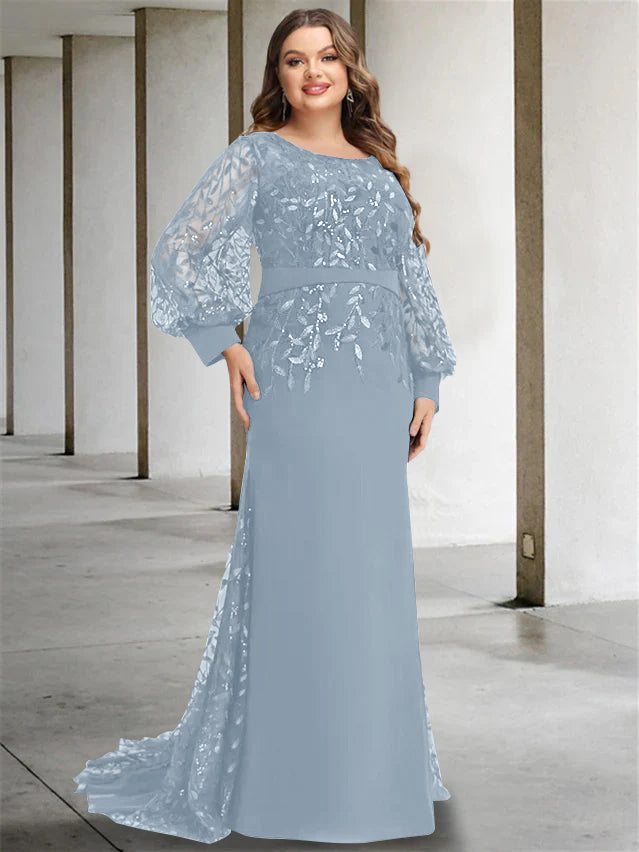 Mermaid/Trumpet Scoop Neck Long Sleeves Floor-Length Plus Size Mother of the Bride Dresses with Sequins