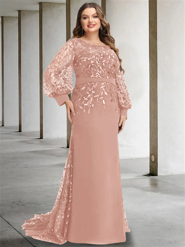 Mermaid/Trumpet Scoop Neck Long Sleeves Floor-Length Plus Size Mother of the Bride Dresses with Sequins