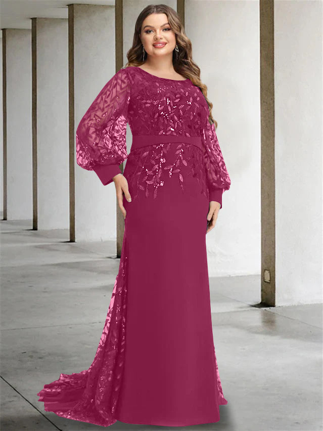 Mermaid/Trumpet Scoop Neck Long Sleeves Floor-Length Plus Size Mother of the Bride Dresses with Sequins