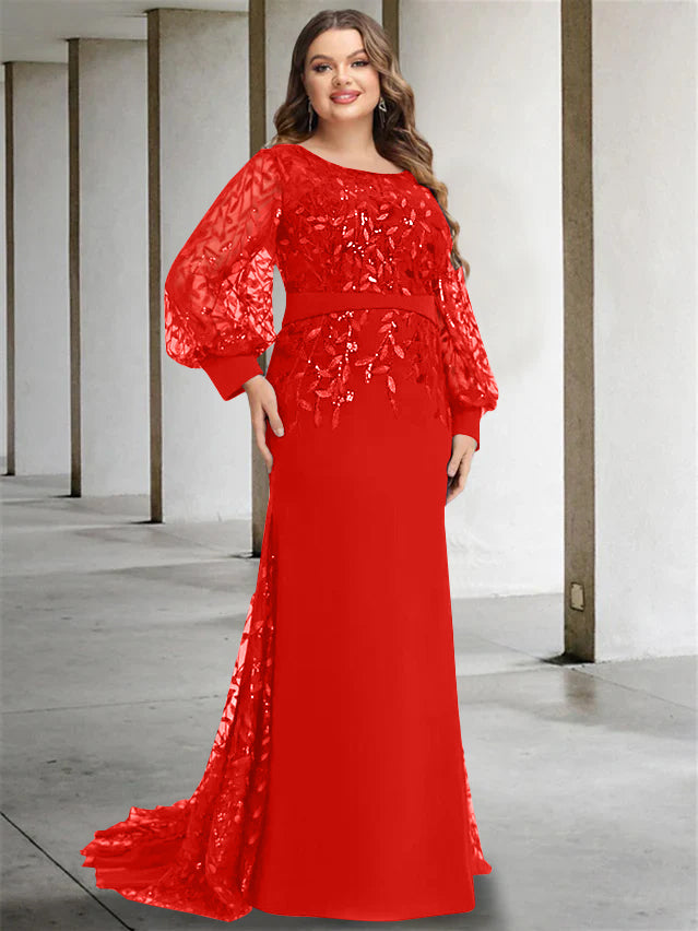 Mermaid/Trumpet Scoop Neck Long Sleeves Floor-Length Plus Size Mother of the Bride Dresses with Sequins