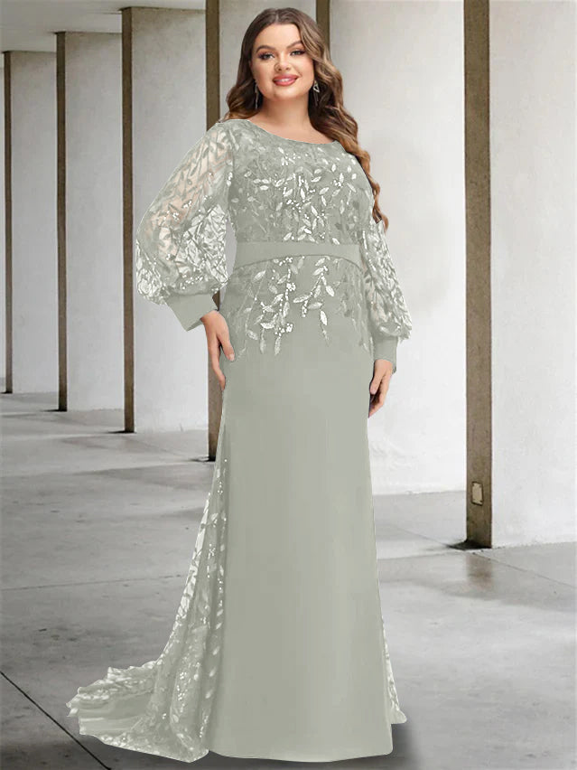 Mermaid/Trumpet Scoop Neck Long Sleeves Floor-Length Plus Size Mother of the Bride Dresses with Sequins