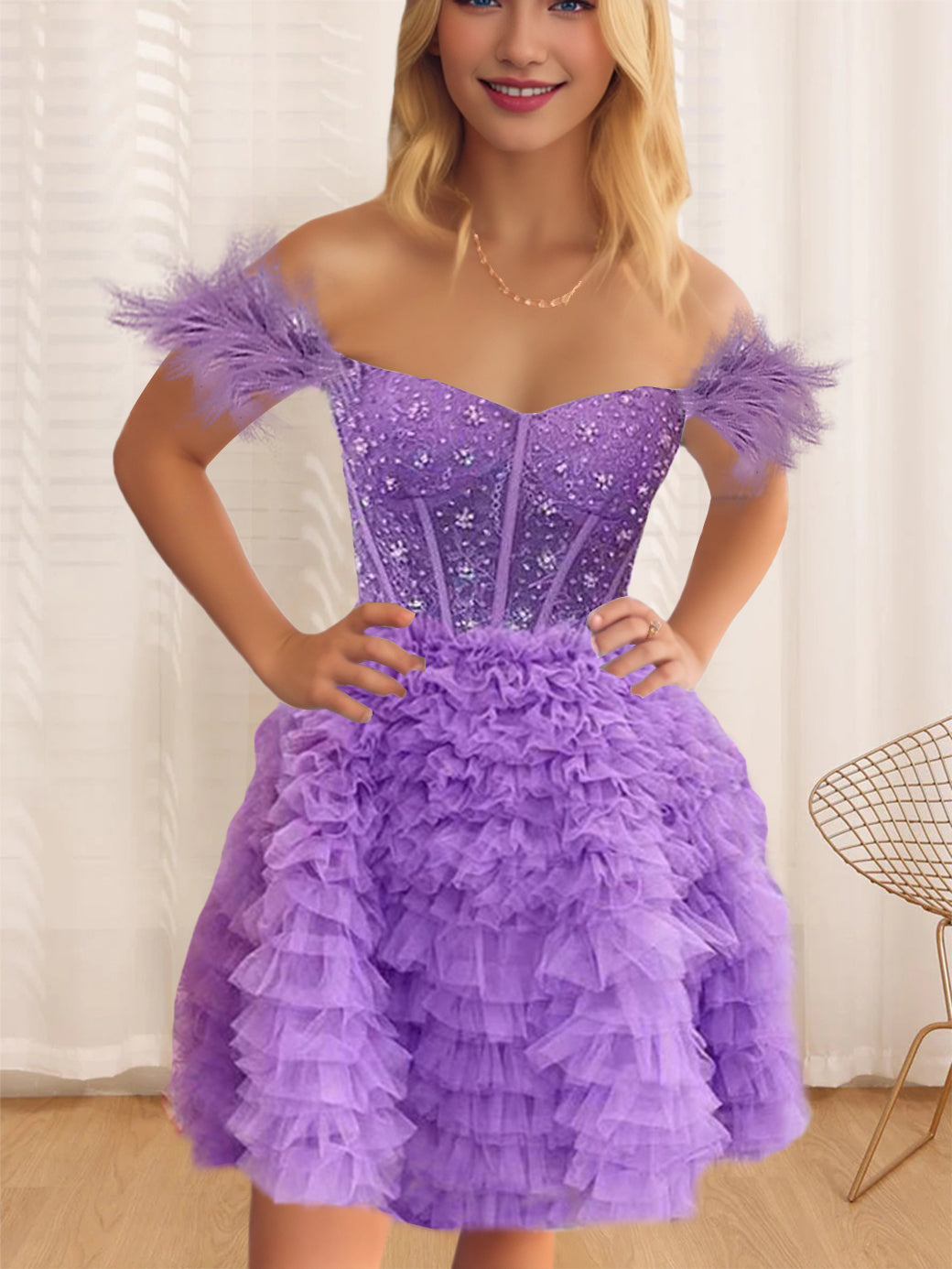 A-Line/Princess Semi-Sweetheart Sleeveless Short/Mini Party Dance Cocktail Homecoming Dress With Ruffles & Feathers