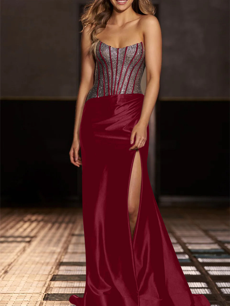 Mermaid/Trumpet Strapless Floor-Length Evening Dresses with Sequin