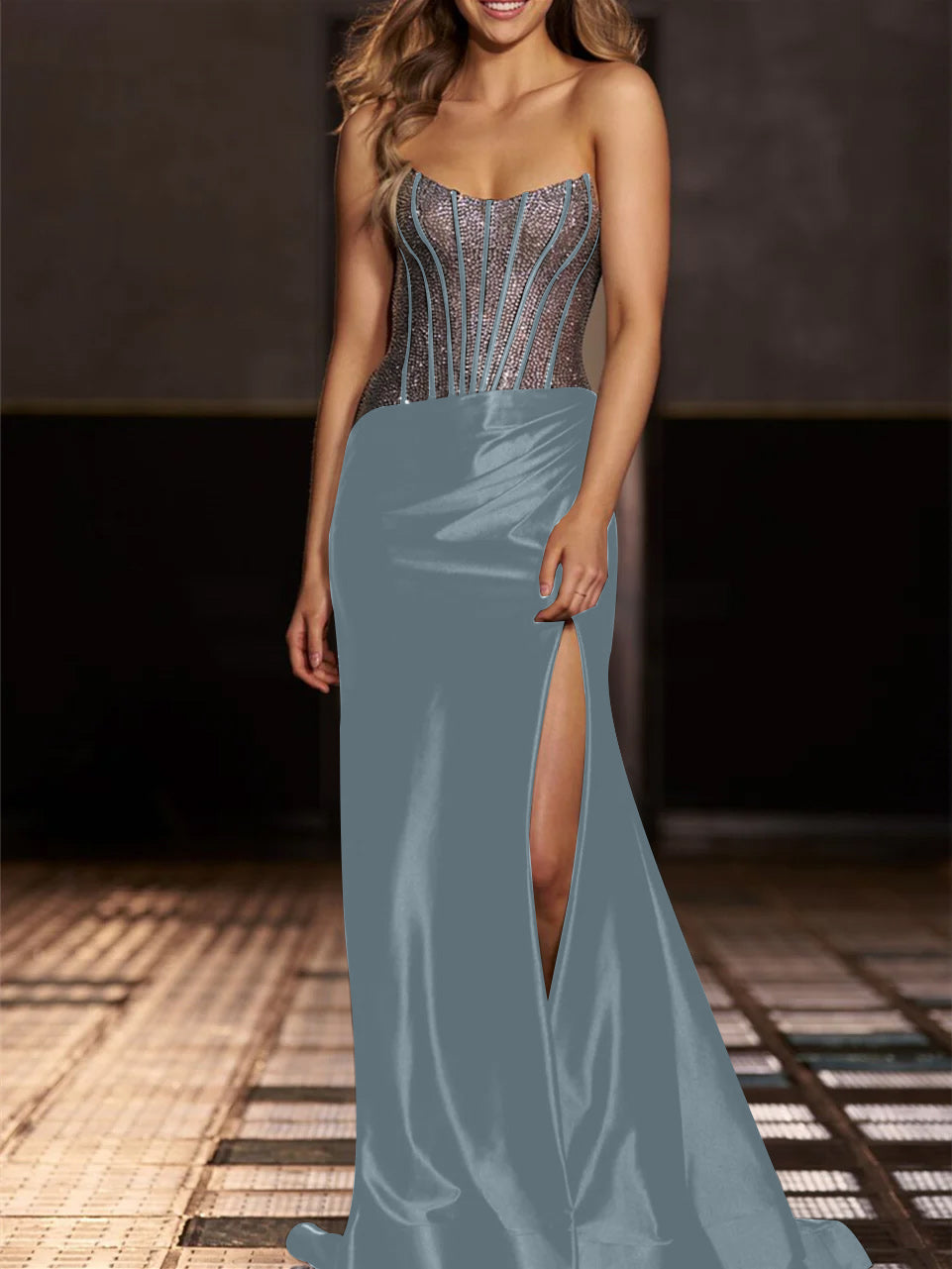 Mermaid/Trumpet Strapless Floor-Length Evening Dresses with Sequin