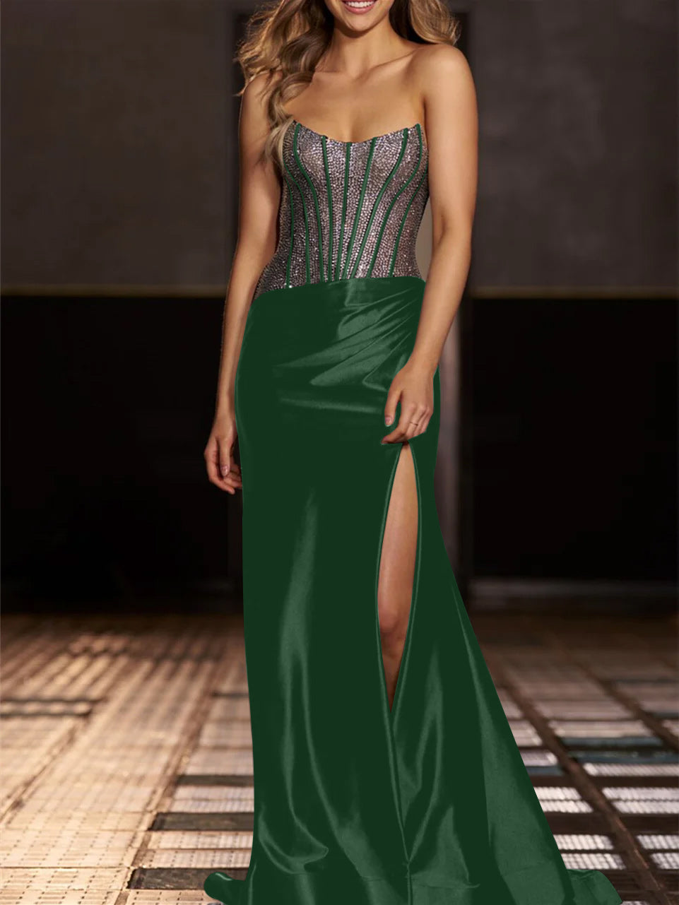 Mermaid/Trumpet Strapless Floor-Length Evening Dresses with Sequin