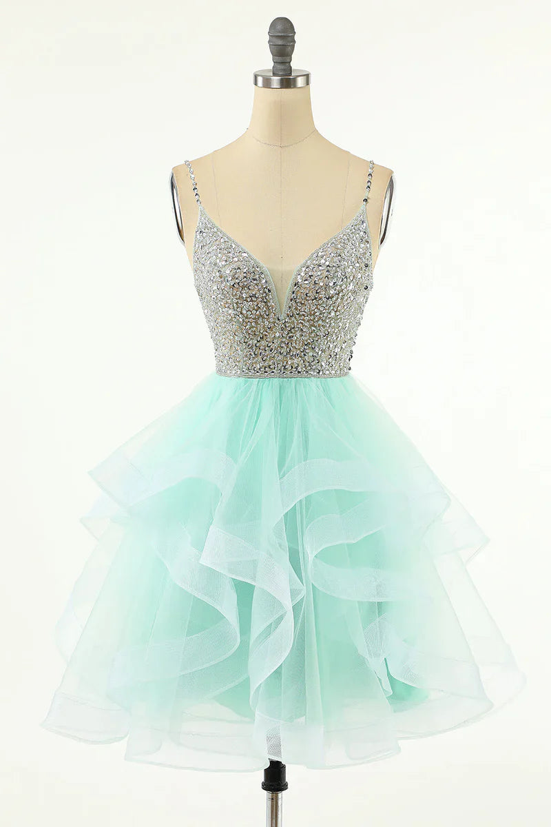 A-Line/Princess Plunging V-Neck Sleeveless Short/Mini Party Dance Cocktail Homecoming Dress