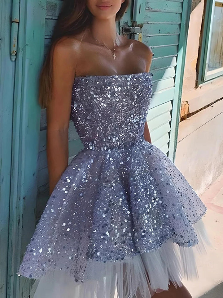 A Line/Princess Strapless Sleeveless Party Cocktail Dress with Sequin