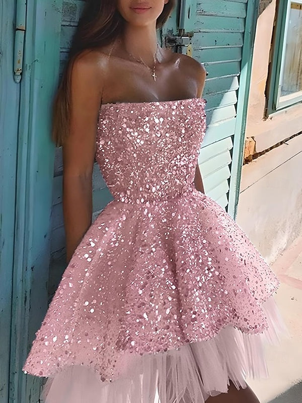 A Line/Princess Strapless Sleeveless Party Cocktail Dress with Sequin