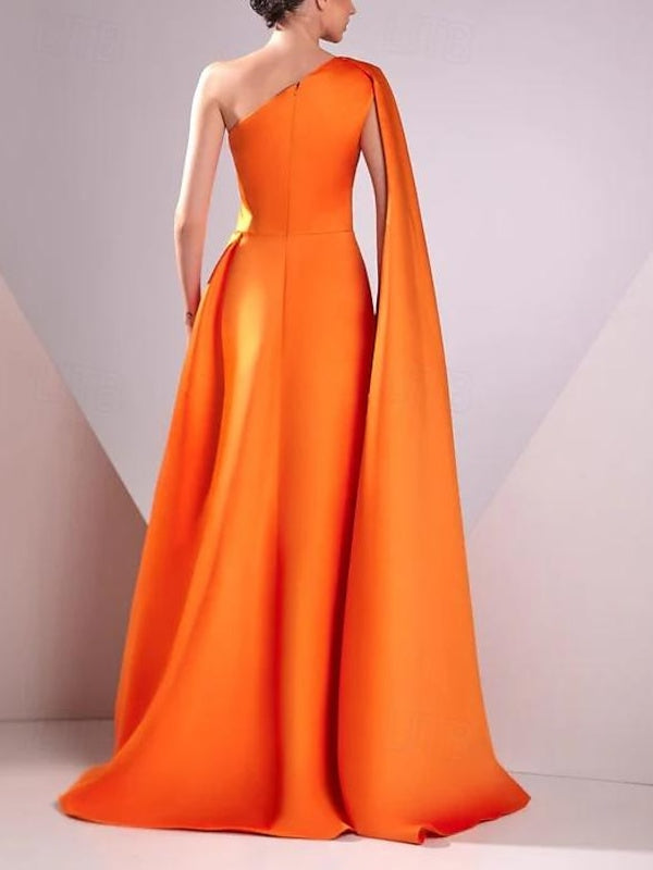 A-Line/Princess Satin One Shoulder Sleeveless Floor-Length Ruched Evening Dresses