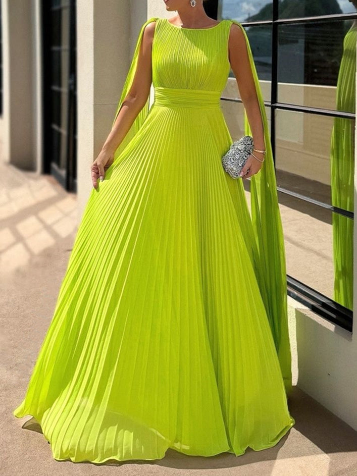 A-Line/Princess Scoop Neck Sleeveless Floor-Length Ruched Evening Dresses