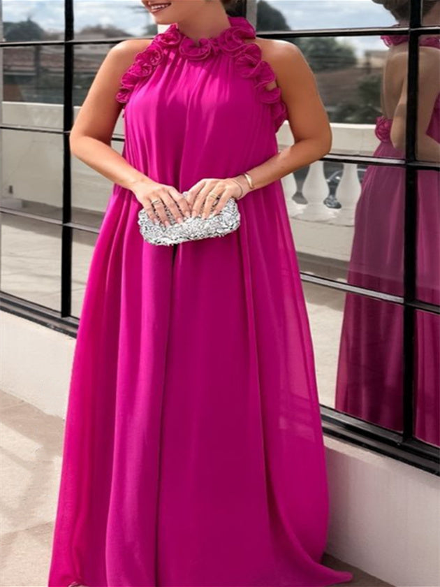 A-Line/Princess High Neck Sleeveless Floor-Length Pure Colour Evening Dresses