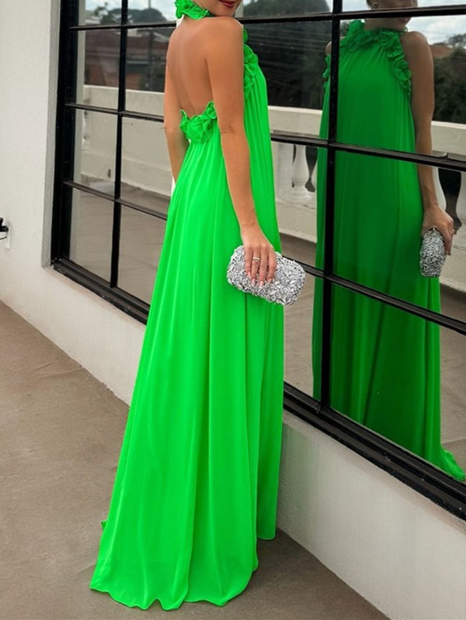 A-Line/Princess High Neck Sleeveless Floor-Length Pure Colour Evening Dresses