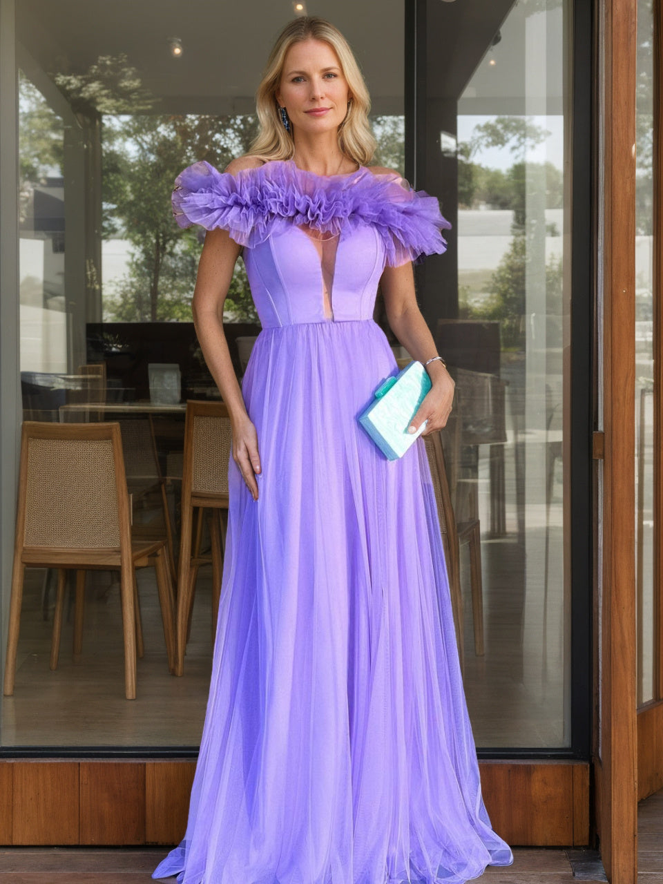 A-Line/Princess Off-the-Shoulder Sleeveless Floor-Length Evening Dresses