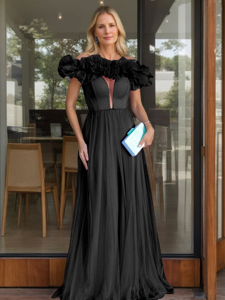 A-Line/Princess Off-the-Shoulder Sleeveless Floor-Length Evening Dresses