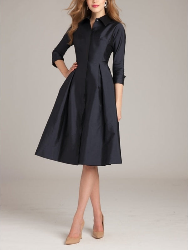 A-Line/Princess Shirt Collar 3/4 Length Sleeves Knee-Length Cocktail Dresses with Bow(s) & Slit