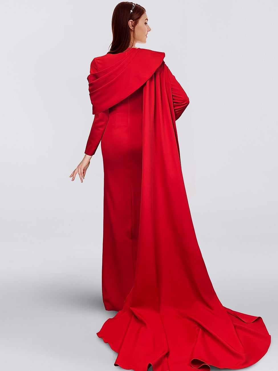 Sheath/Column Cowl Neck Long Sleeves Floor-Length Evening Dresses with Buttons & Split Side