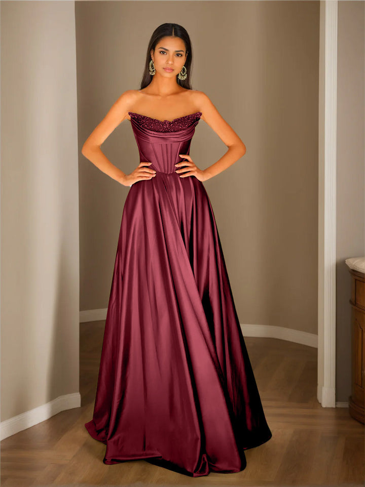 A-Line/Princess Strapless Sleeveless Floor-Length Evening Dress with Sequins