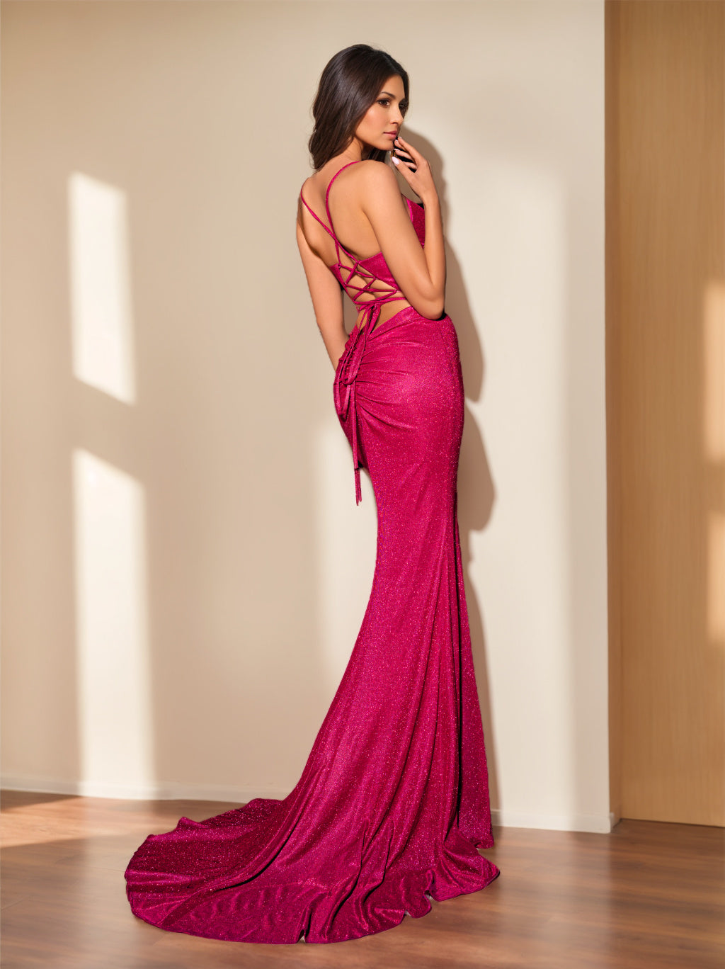 Trumpet/Mermaid Spaghetti Straps Sleeveless Floor-length Prom Evening Dresses with Split Side