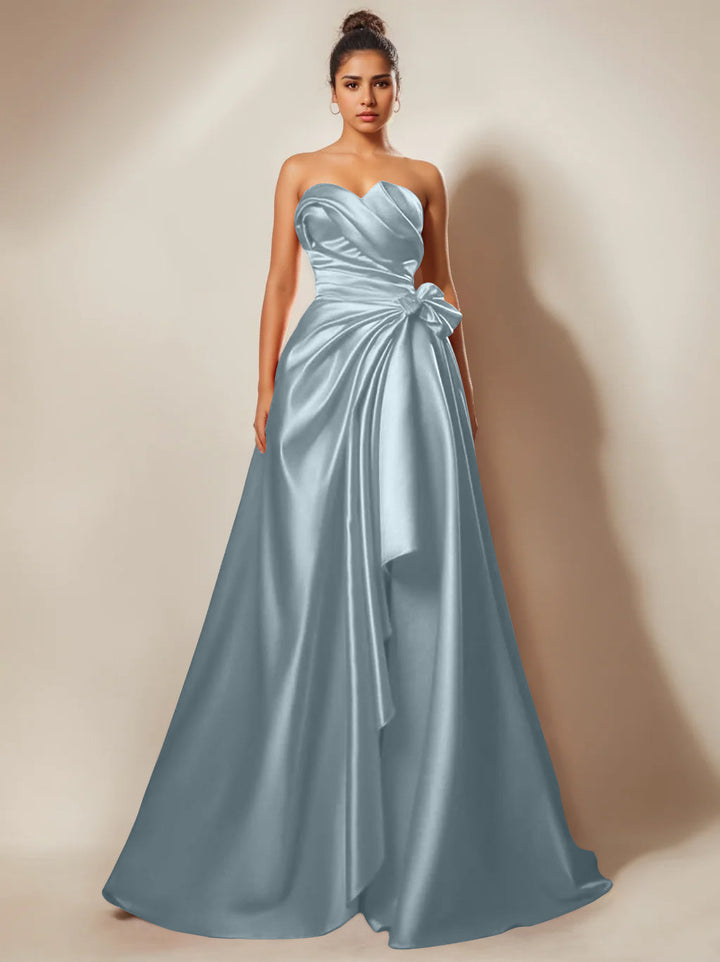 A-Line/Princess Strapless Sweetheart Floor-Length Prom Evening Dresses With Ruched & Split Side