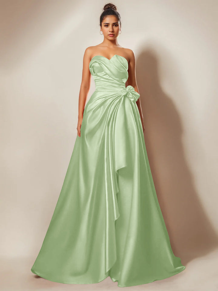 A-Line/Princess Strapless Sweetheart Floor-Length Prom Evening Dresses With Ruched & Split Side