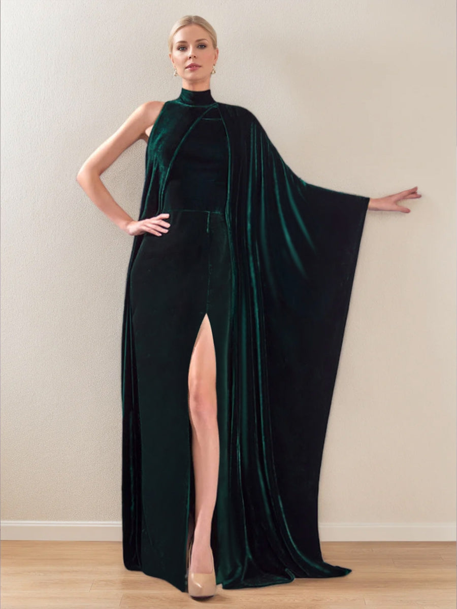 Sheath/Column Jewel Neck Long Sleeves Floor-Length Velvet Evening Dress