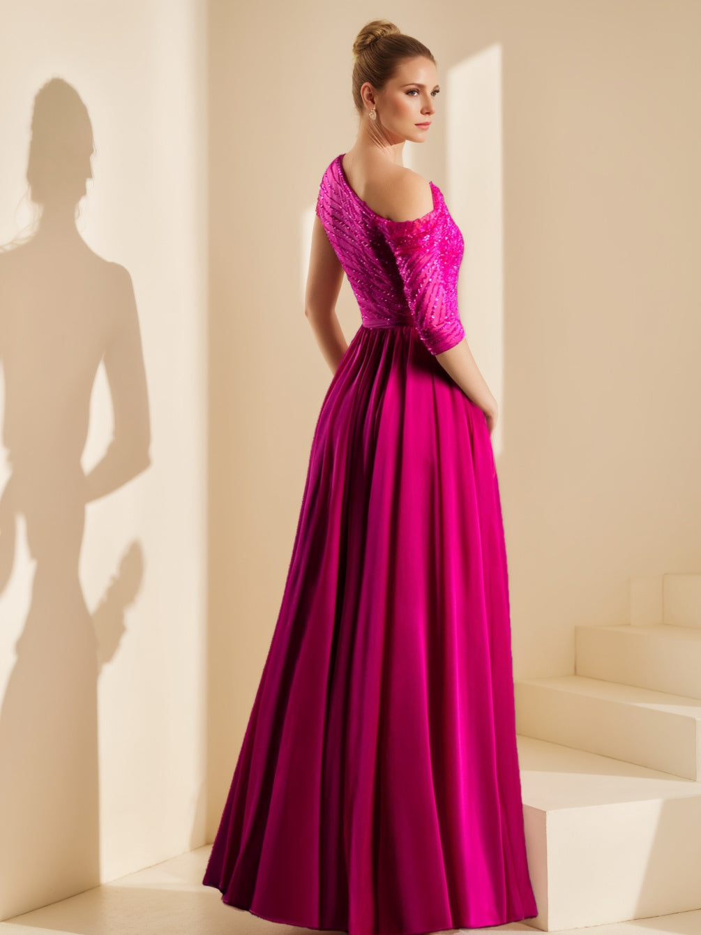 A-Line/Princess Off-the-shoulder Short Sleeves Floor-Length Evening Dress with Embroidery