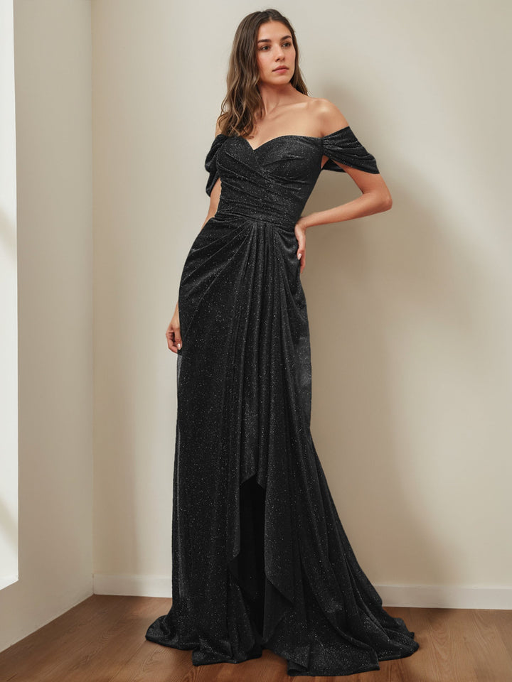 Mermaid/Trumpet Sweetheart Off-The-Shoulder Sleeveless Floor-Length Prom Evening Dresses with Sequins & Ruffles