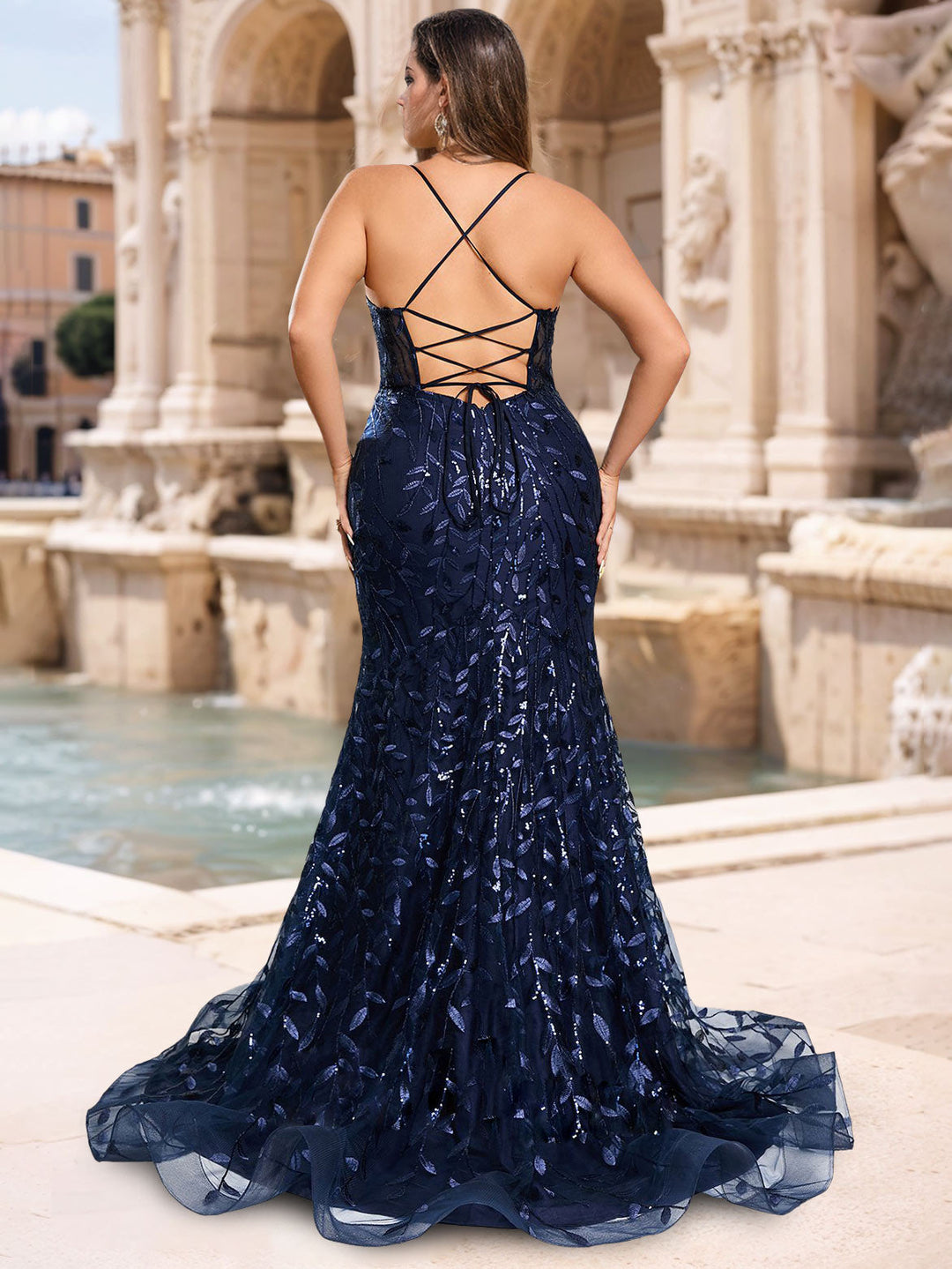 Trumpet/Mermaid V-Neck Floor-length Plus Size Prom Dresses with Split Side & Sequins