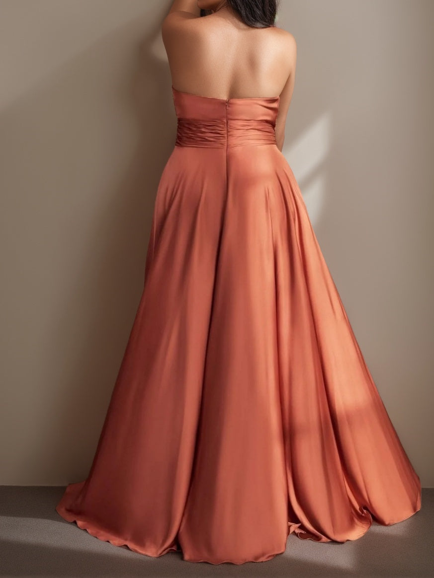 A-Line/Princess Strapless Sleeveless Floor-Length Plus Size Prom Dresses With Ruffles
