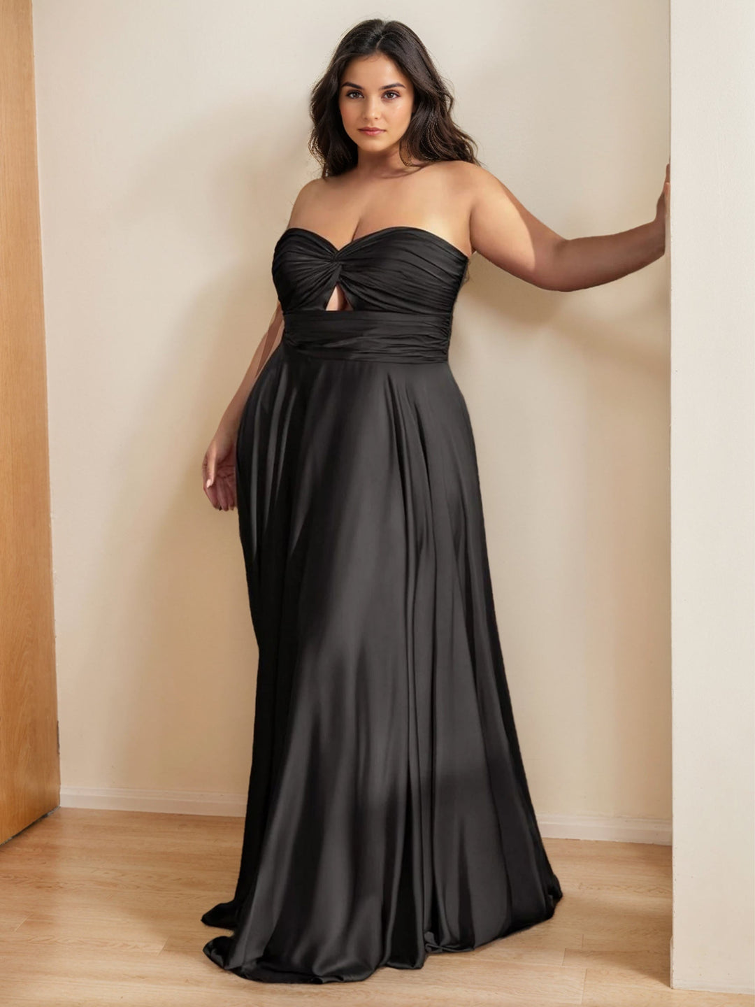 strapless open back dress A-Line/Princess Strapless Sleeveless Floor-Length Plus Size Prom Dress