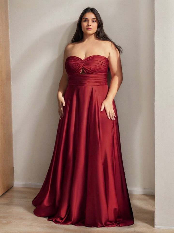 A-Line/Princess Strapless Sleeveless Floor-Length Plus Size Prom Dresses With Ruffles