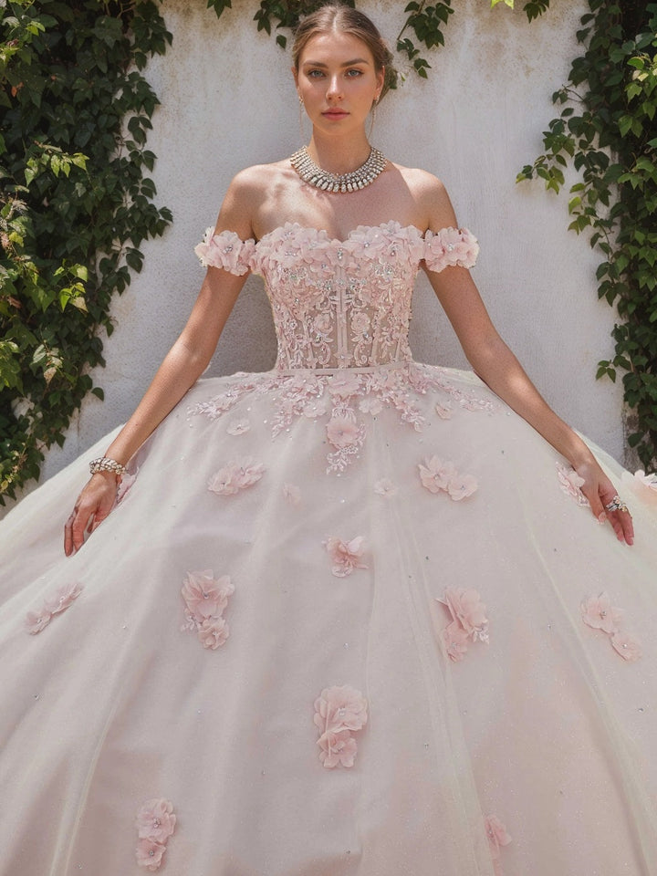 Ball Gown Sweetheart Off-the-Shoulder Sleeveless Floor-length Tulle Long Prom Dresses with Appliques & Flowers