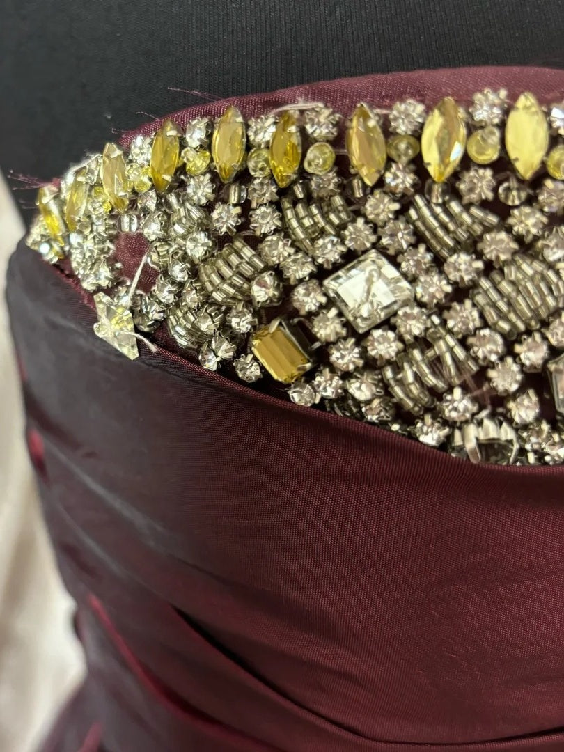 Trumpet/Mermaid Strapless Sleeveless Floor-Length Taffeta Prom Dresses with Ruffles & Sequins