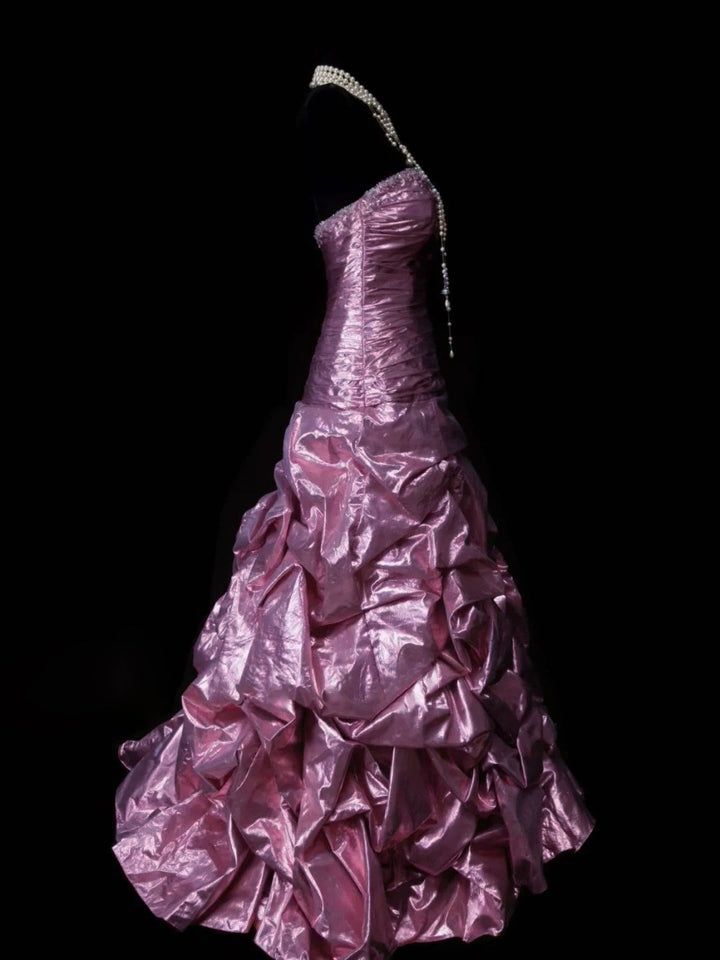 A-Line/Princess Sweetheart Sleeveless Floor-Length Taffeta Prom Dresses with Ruched & Sequins