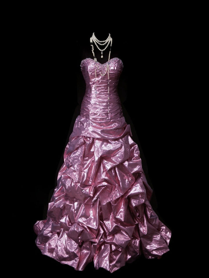 A-Line/Princess Sweetheart Sleeveless Floor-Length Taffeta Prom Dresses with Ruched & Sequins