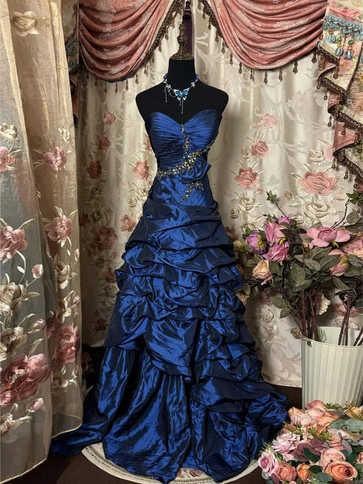 A-Line/Princess Sweetheart Sleeveless Floor-Length Taffeta Unique Prom Dresses with Ruffles & Sequins