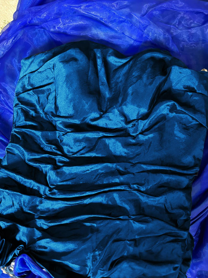 A-Line/Princess Strapless Sleeveless Floor-Length Taffeta Unique Lace Prom Dresses with Ruffles & Flowers