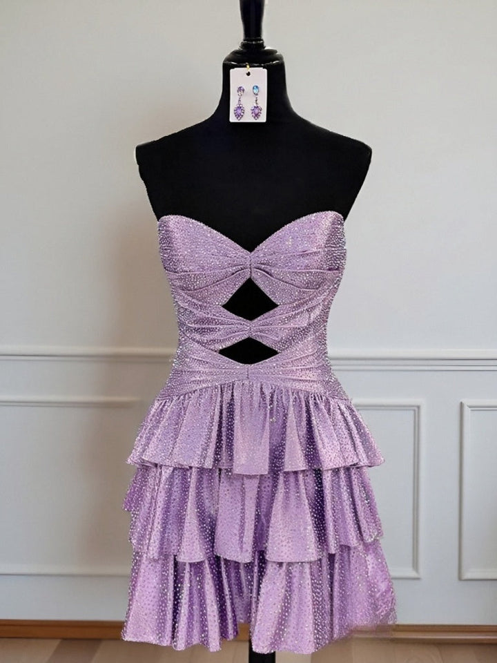 A-Line/Princess Strapless Sleeveless Short/Mini Homecoming Dresses with Beaded and Ruffles