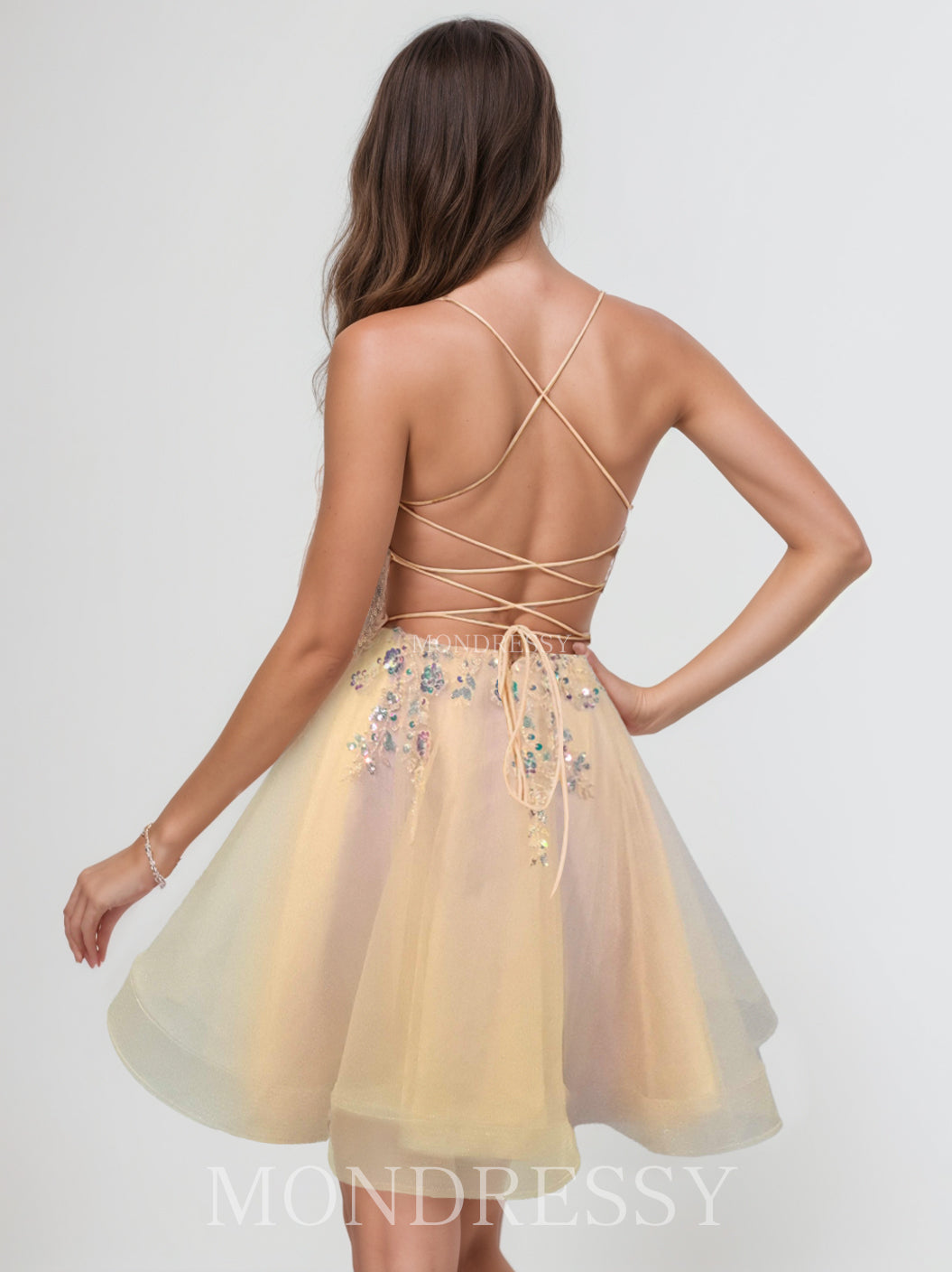 A-Line/Princess Spaghetti Straps Sleeveless Short/Mini Party Dance Cocktail Homecoming Dress with Sequins & Beaded