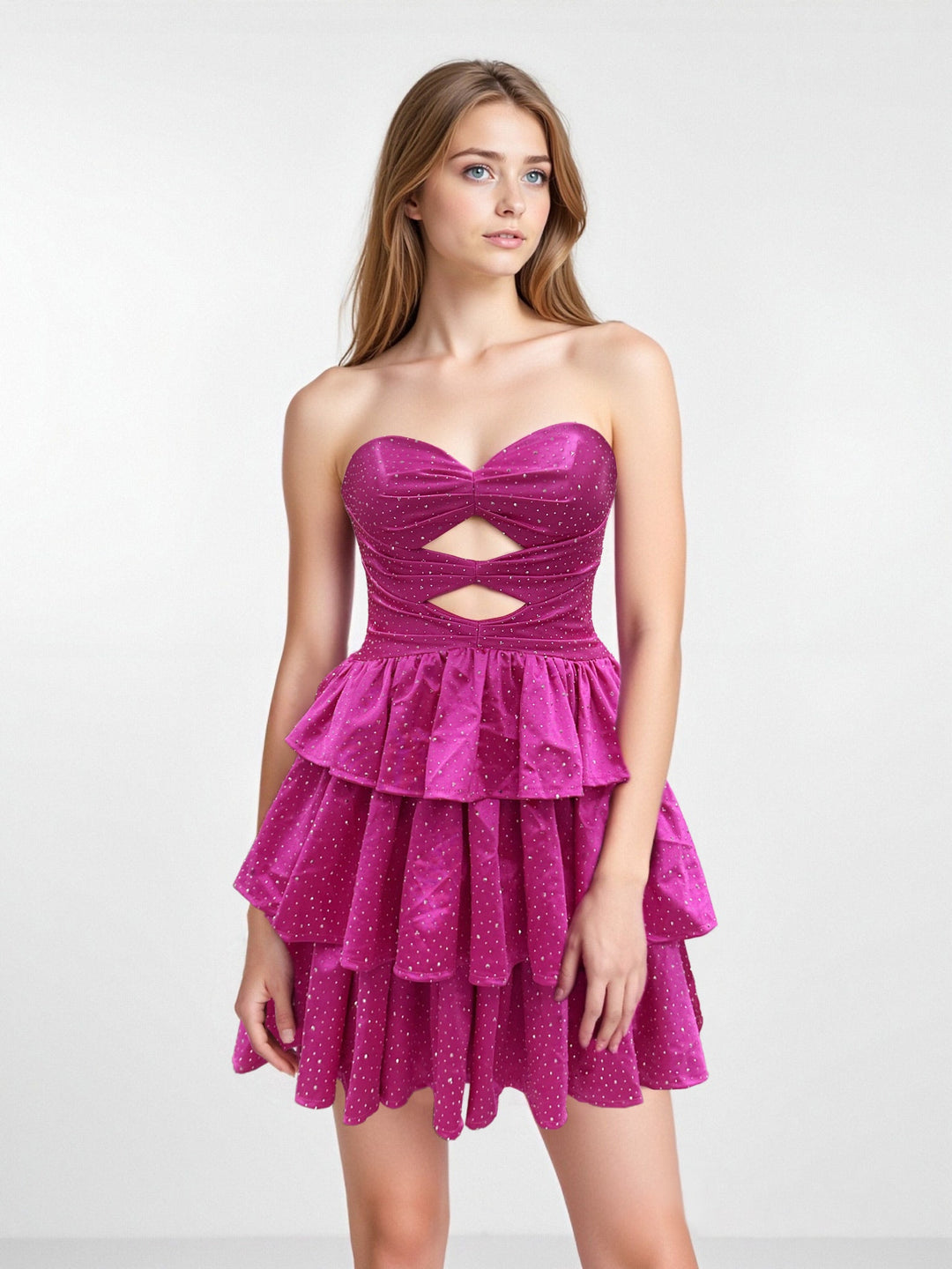A-Line/Princess Strapless Sleeveless Short/Mini Beaded Homecoming Dresses with Ruffles